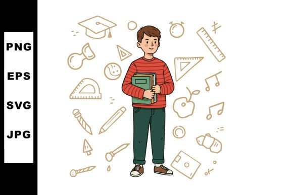 Boy Holding Books with School Supplies: A Strategic Visual Asset for Education and Learning Projects