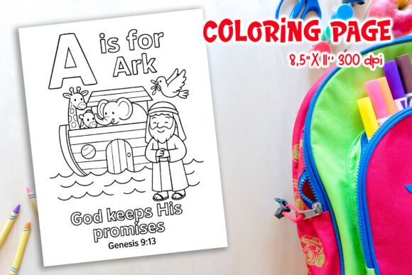 Christian Alphabet A is for Ark Coloring