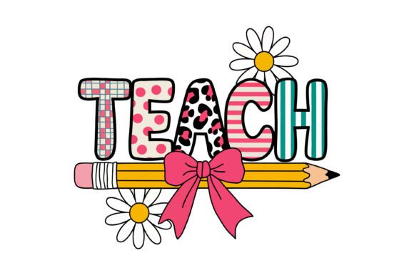 Colorful Teach Pencil Bow Design: A Vibrant Asset for Education and Creativity