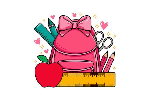 Cute Pink School Backpack Supplies Design