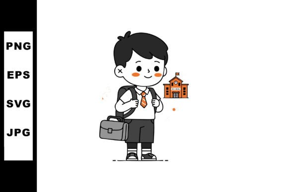 Schoolboy Carrying Backpack and Briefcase Vector Art