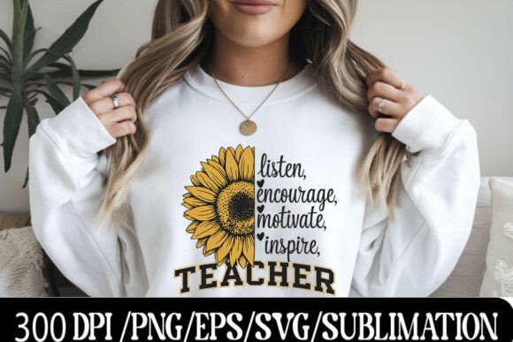 Sunflower Teacher Typography Design with Bold Varsity Aesthetics